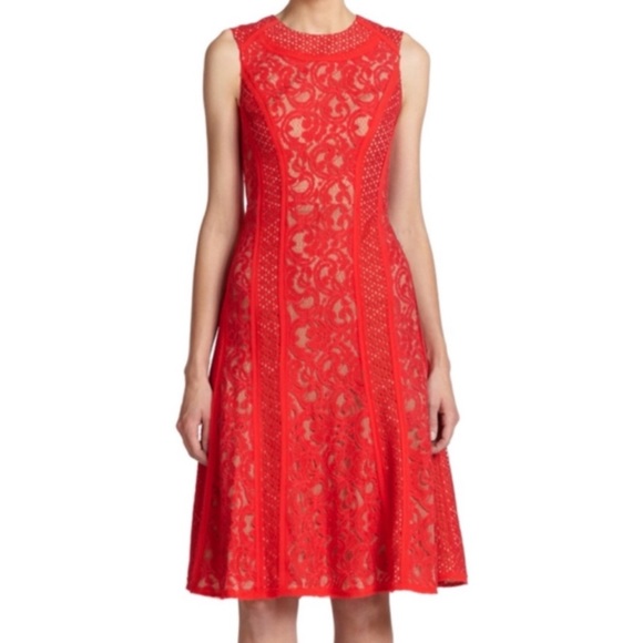 BCBGMaxAzria Avril Lace Cutout & Open-Back Keyhole Sleeveless Dress, Red  Berry